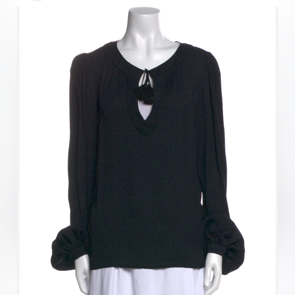 Saint Laurent Paris Black Silk Blend Peasant Blouse